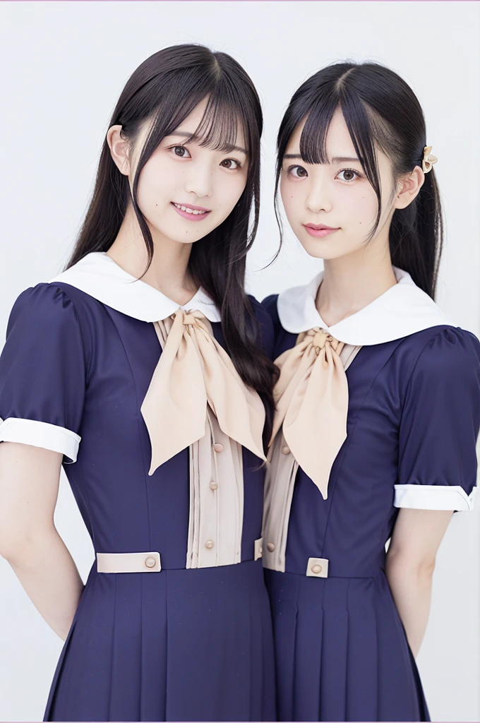 Two girls standing in an old Japanese schoolyard,White sailor shirt with bow tie,Indigo Hakamashita,A small dark red ribbon in her hair,18-year-old,bangs,Smile a little,Low Ponytail,Angle from directly below,Big Breasts,(Holding a condom:1.2),whole body