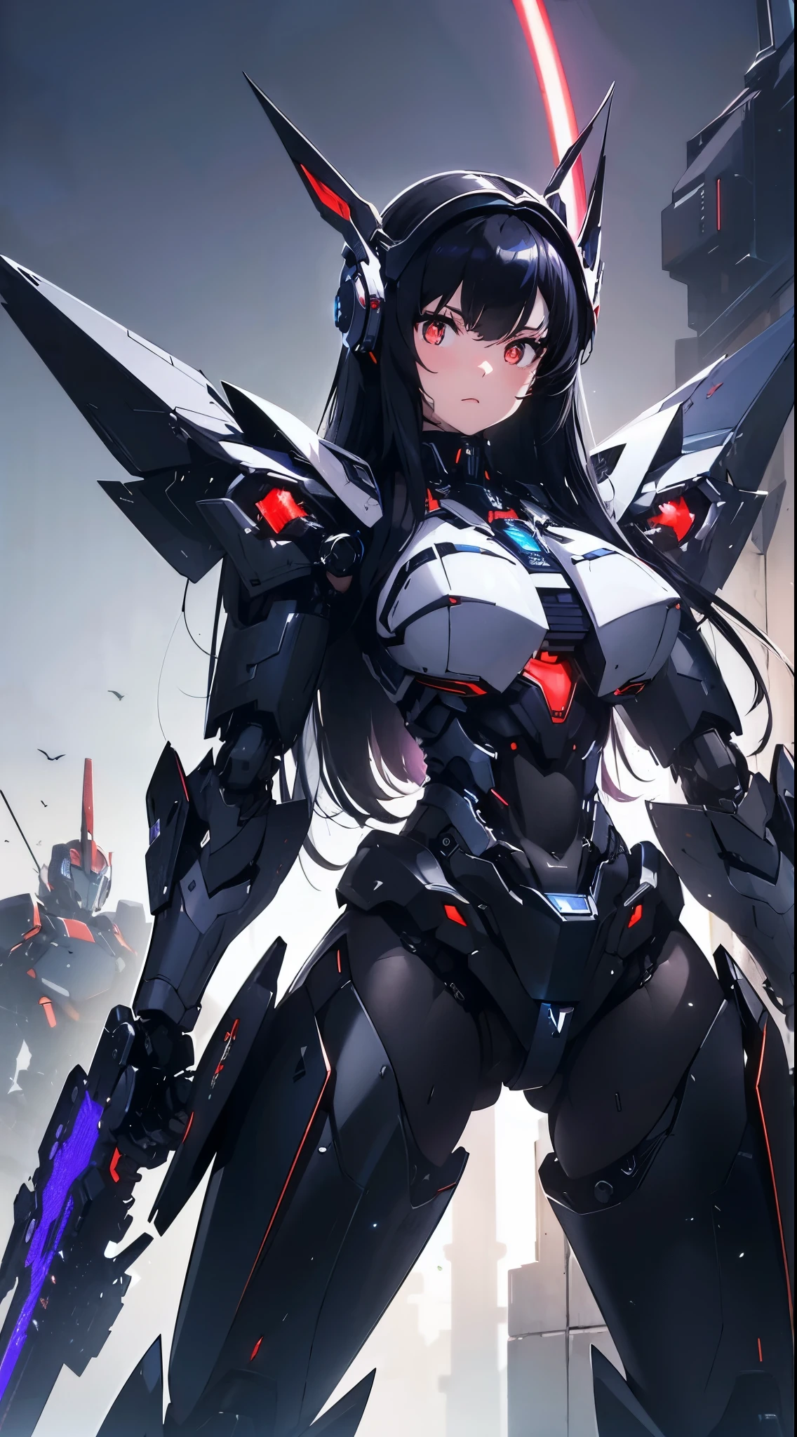 Machine eyes glowing red、attack posture