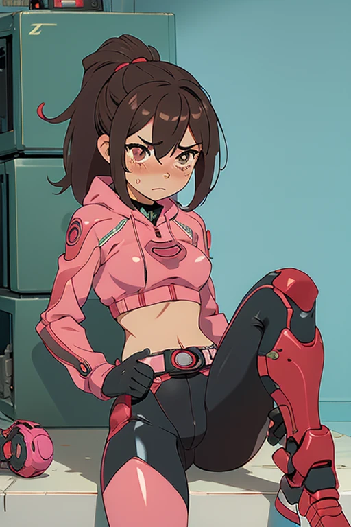 female Kamen Rider Completely naked The front of the body is facing us Facing forward legs wide open to the left and right Showing her crotch blush tears