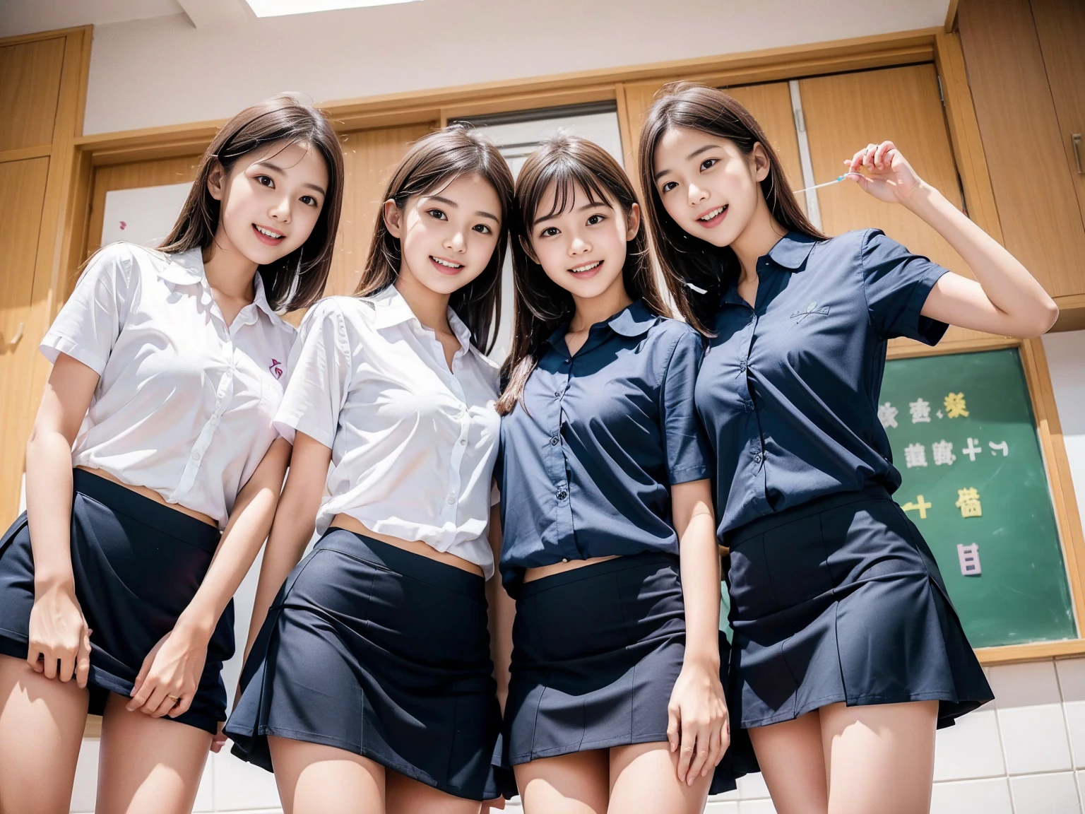 picture、women only、Primary school students、Small breasts、Laughter、RAW Photos、Tight short sleeve shirt、mini skirt、(Chewing contraceptives)、Angle viewed from directly below