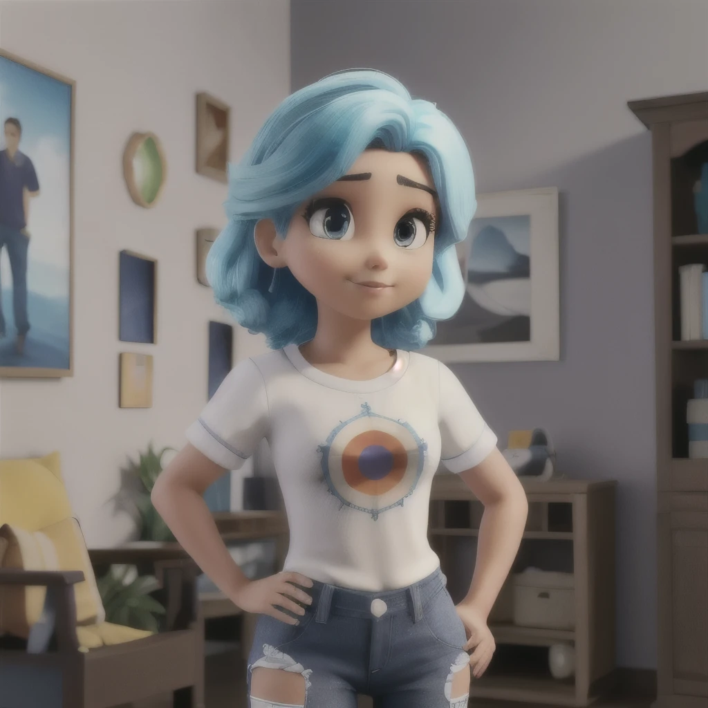 Cabeleireira pele escura,  com mais tamanho, quadris largos, em fundo cinza, blusa vermelha, saia jeans, segurando um secador de cabelos, cabelo castanho escuro, cabelo longo e liso, ilustrado, hiperrealismo, dynamic lighting, Rastreamento de raio, (melhor qualidade, Obra de arte, 4k, ultra detalhado, sharp focus, 8K, High definition, incrivelmente detalhado, intricado:1.2), cara bonita, Nariz, lips, olhos lindos e escuros