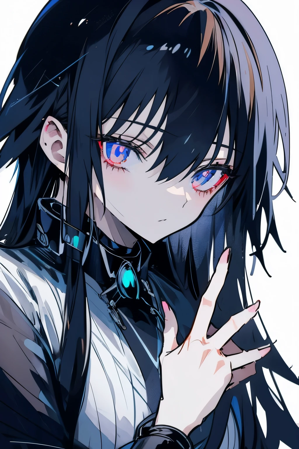 anime art, detailed scene, black color, perfect face, Young woman, thoughtful photo realism, neon lights, rainy day, urban sophistication, hypnotically created eyes, Glowing eyes, hypnotic eyes, detailed robe, винтажные аниме в стиле 90-х.