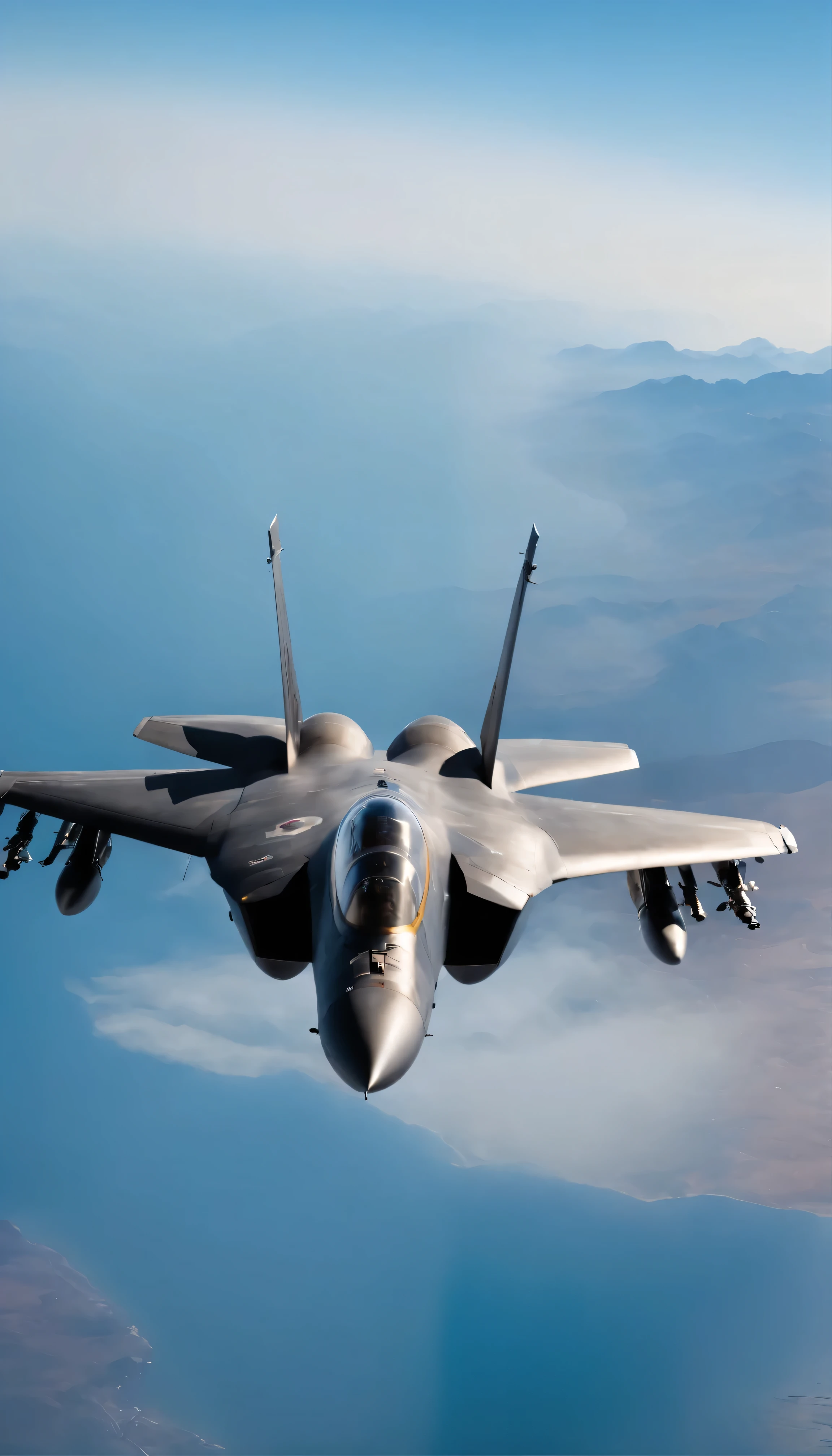 Hollywood high definition movie stills:『Top Gun Maverick』The thrilling battle scenes。Two aircraft, the F-14 Tomcat and the SU-59 stealth fighter, piloted by the legendary Maverick,、Glide side-by-side against a breathtaking skyline。With precise precision、Their machines shine in the sun、Showcasing the impressive technology of modern air warfare。The intensity of this scene、Hold the control stick tightly、This is accentuated by the look of concentration on Tom Cruise's face as he expertly pilots the aircraft in a dance of speed and power.。Accurate F-14 Maverick fuselage shape