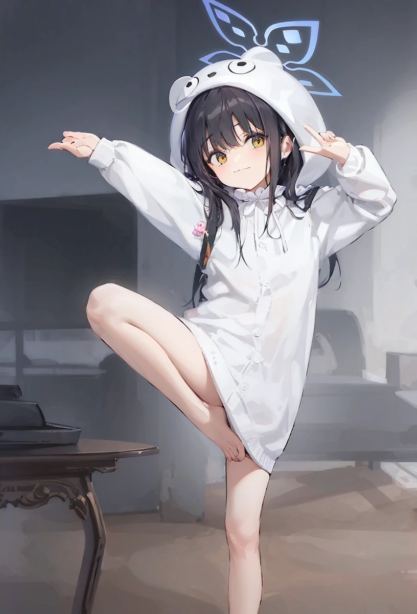 anime girl with white dress and white bunny hat, estilo de arte anime moe, the anime girl is squatting, garota de cabelo preto usando moletom, pose de anime, Guweiz on pixiv artstation, Guweiz, linda garota de anime, visual de anime de uma linda garota, com dedo indicador, Guweiz on artstation pixiv, 