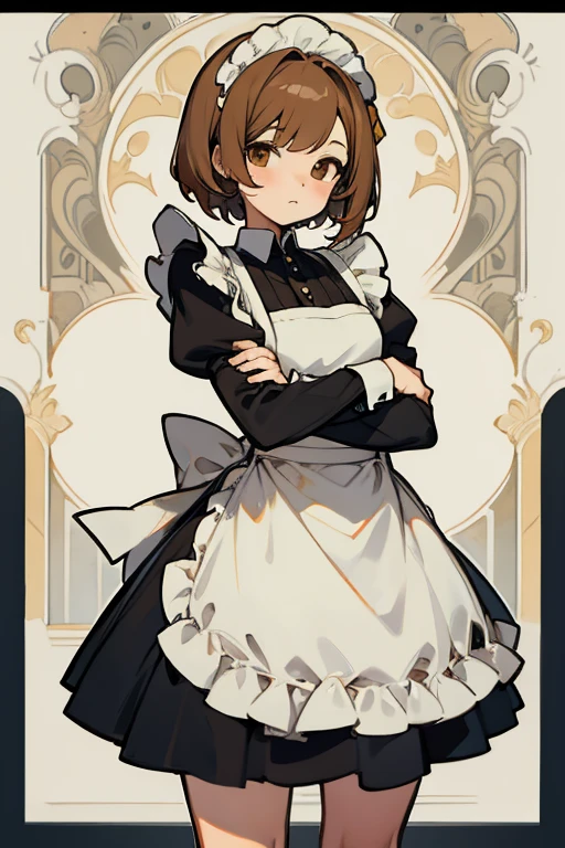 Chica, semi short brown hair , traje de Maid