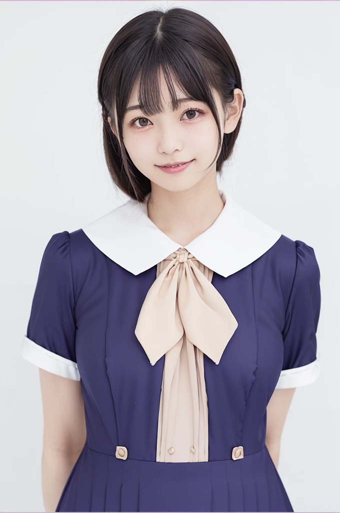 Two girls standing in an old Japanese schoolyard,White sailor shirt with bow tie,Indigo Hakamashita,A small dark red ribbon in her hair,18-year-old,bangs,Smile a little,Low Ponytail,(Angle from directly below:1.1),(Big Breasts:1.5),(Chewing contraceptives:1.2),whole body