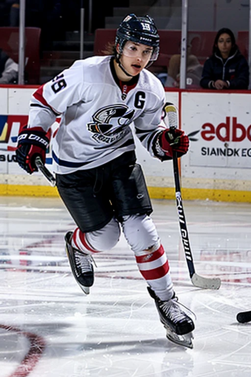 Speedy hockey player runs on the ice