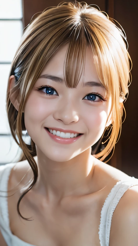 Cute Japanese woman、Beautiful Skin、Blonde、Blue Eyes、smile、White skin、8K、