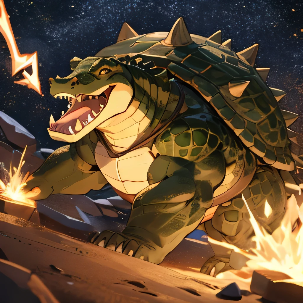 A massive alligator snapping turtle with a beam of energy blasting from its mouth