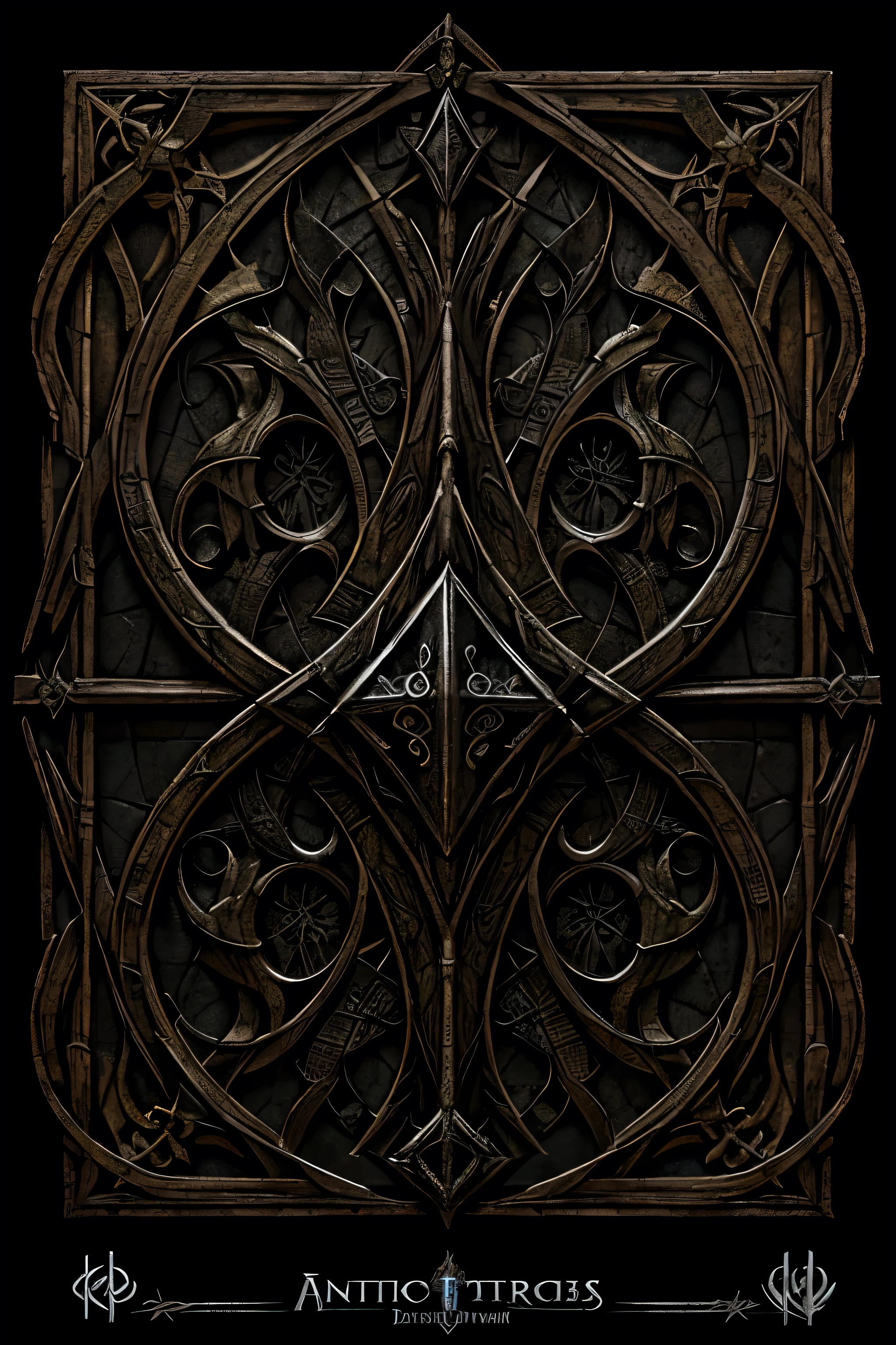 "Dark fantasy medieval D&D RPG border for a Word document, featuring intricate gothic designs with intertwining vines, skulls, and ancient runes, with no background. The border should have a worn, weathered look, with dark, shadowy corners and faded, mystical symbols. Include subtle elements like swords, dragons, and mystical artifacts. Ensure the design is detailed and evokes a sense of mystery and adventure, suitable for an immersive RPG setting."