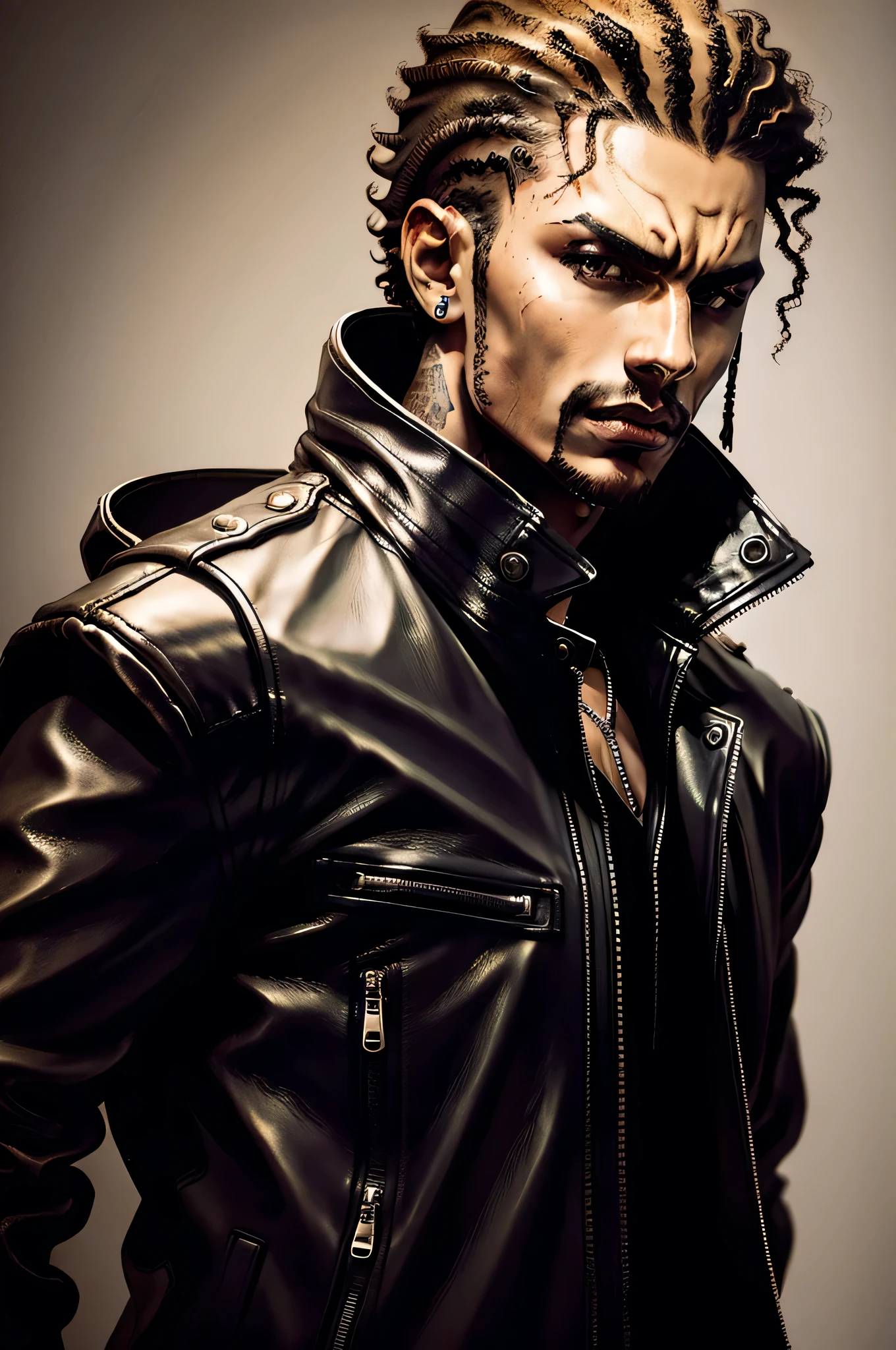 Rapper in France wearing a leather jacket