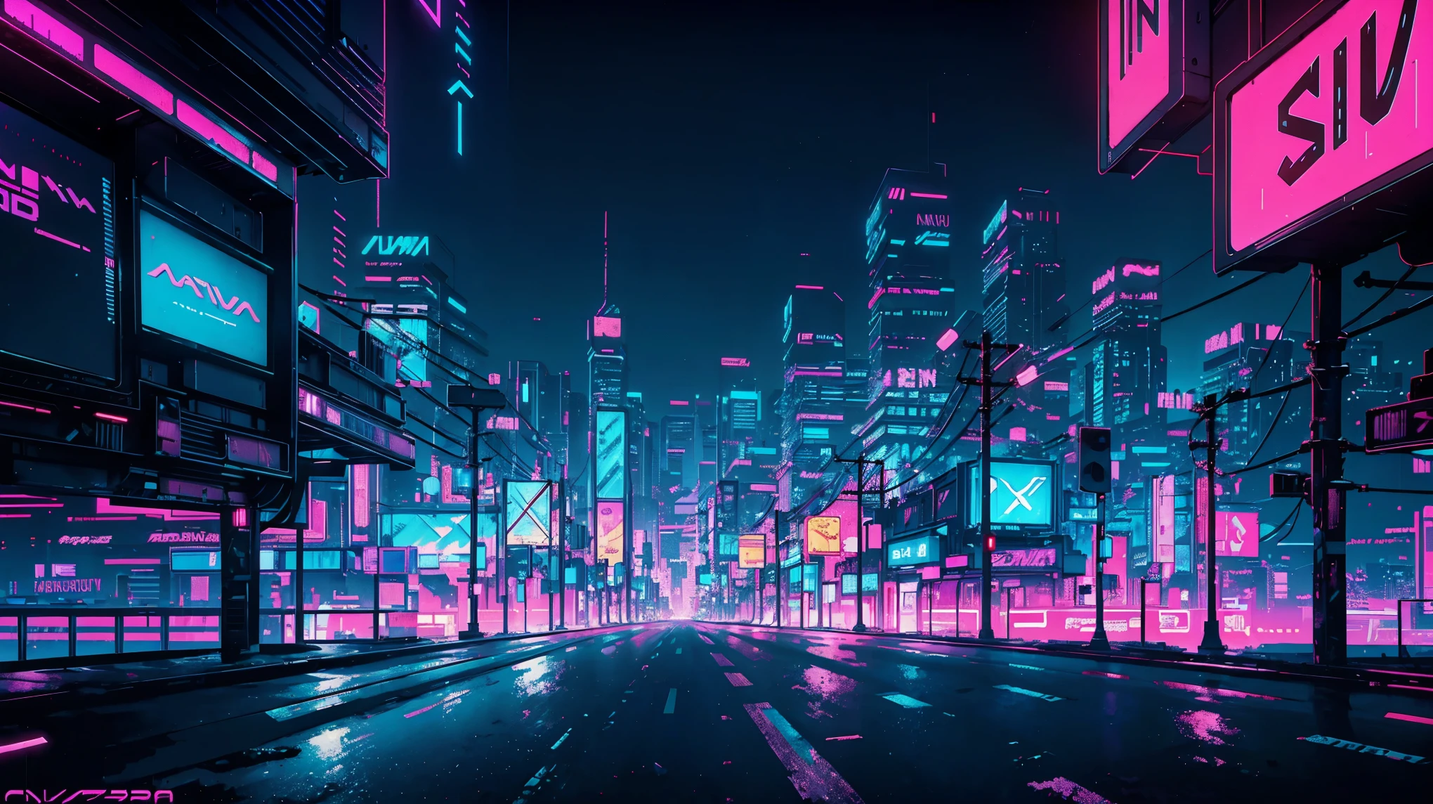 ((A city with no one)) signboard, Rear speakers, Very realistic, View of the Cyberpunk City, Clearly defined lines, Neon Light , 8k, 8k Very detailed), (Very delicate and beautiful), (masterpiece), (Better Quality: 1.0), (Ultra-high resolution:1.0), ((Synthwave Background Theme))