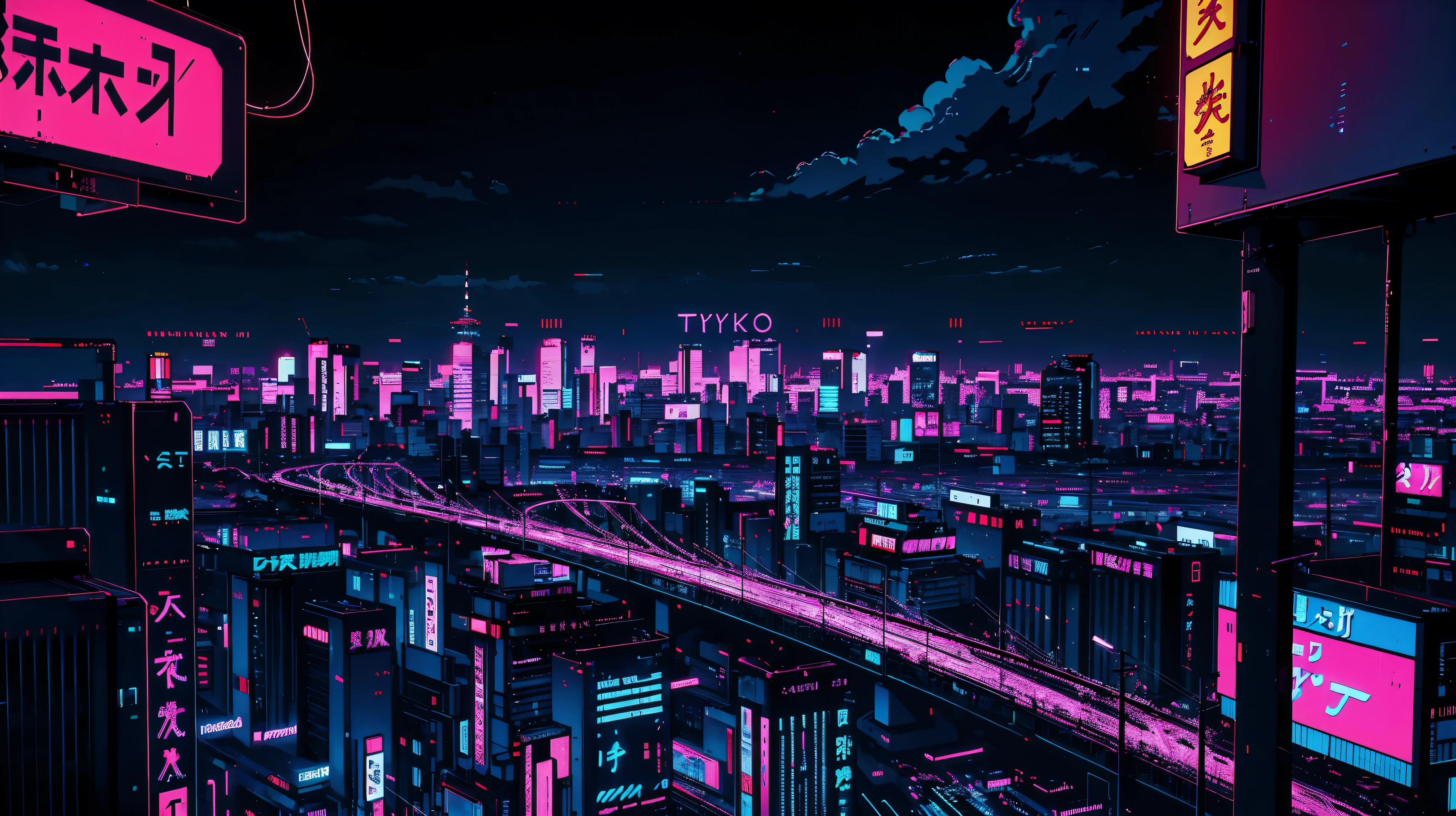 ((A city with no one)), ((Tokyo)) signboard, Rear speakers, Very realistic, View of the Cyberpunk City, Clearly defined lines, Neon Light , 8k, 8k Very detailed), (Very delicate and beautiful), (masterpiece), (Better Quality: 1.0), (Ultra-high resolution:1.0), ((Synthwave Background Theme))