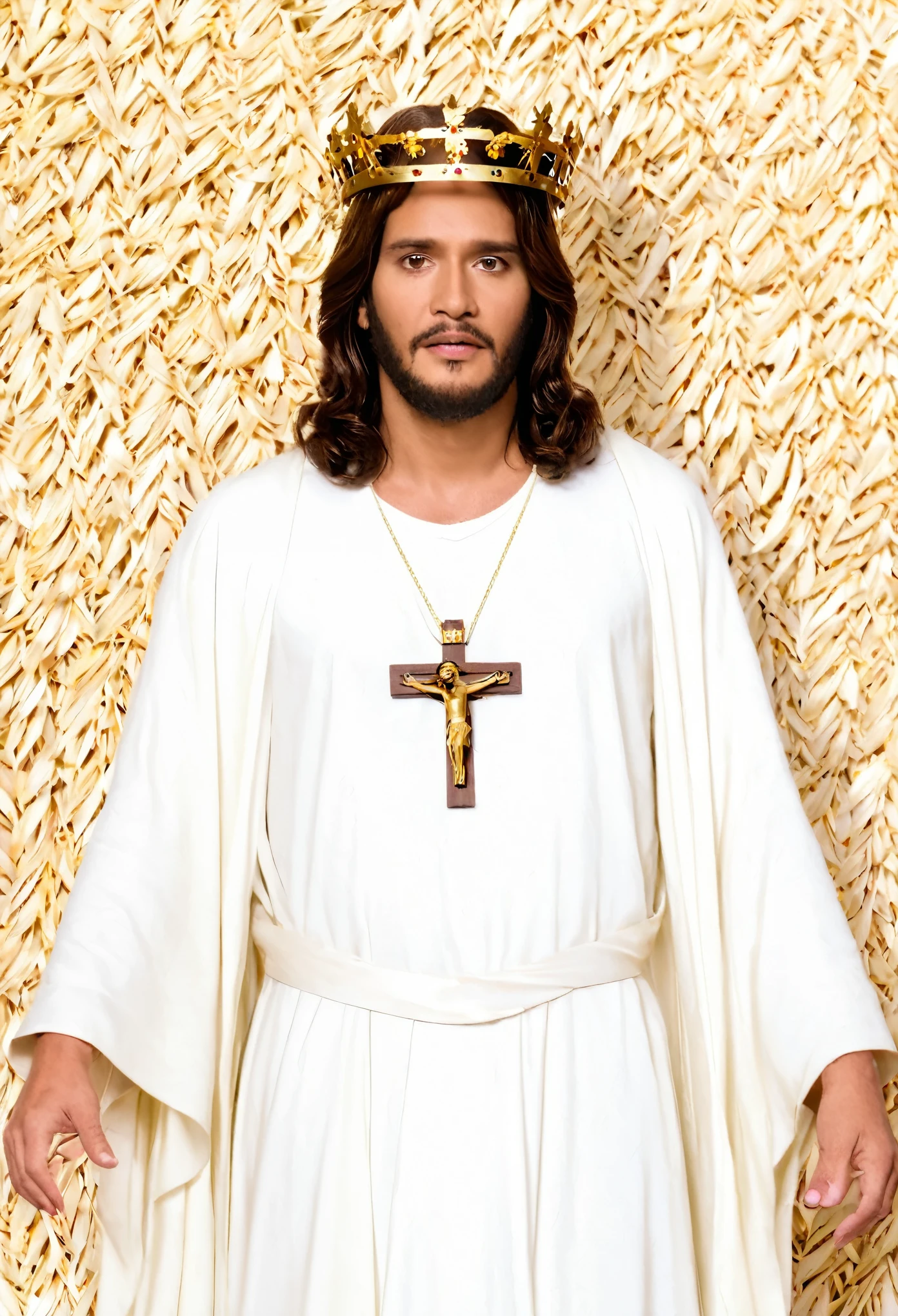 Jesus Cristo filmico, com a coroa de espinhos ,sendo pregado na cruz.