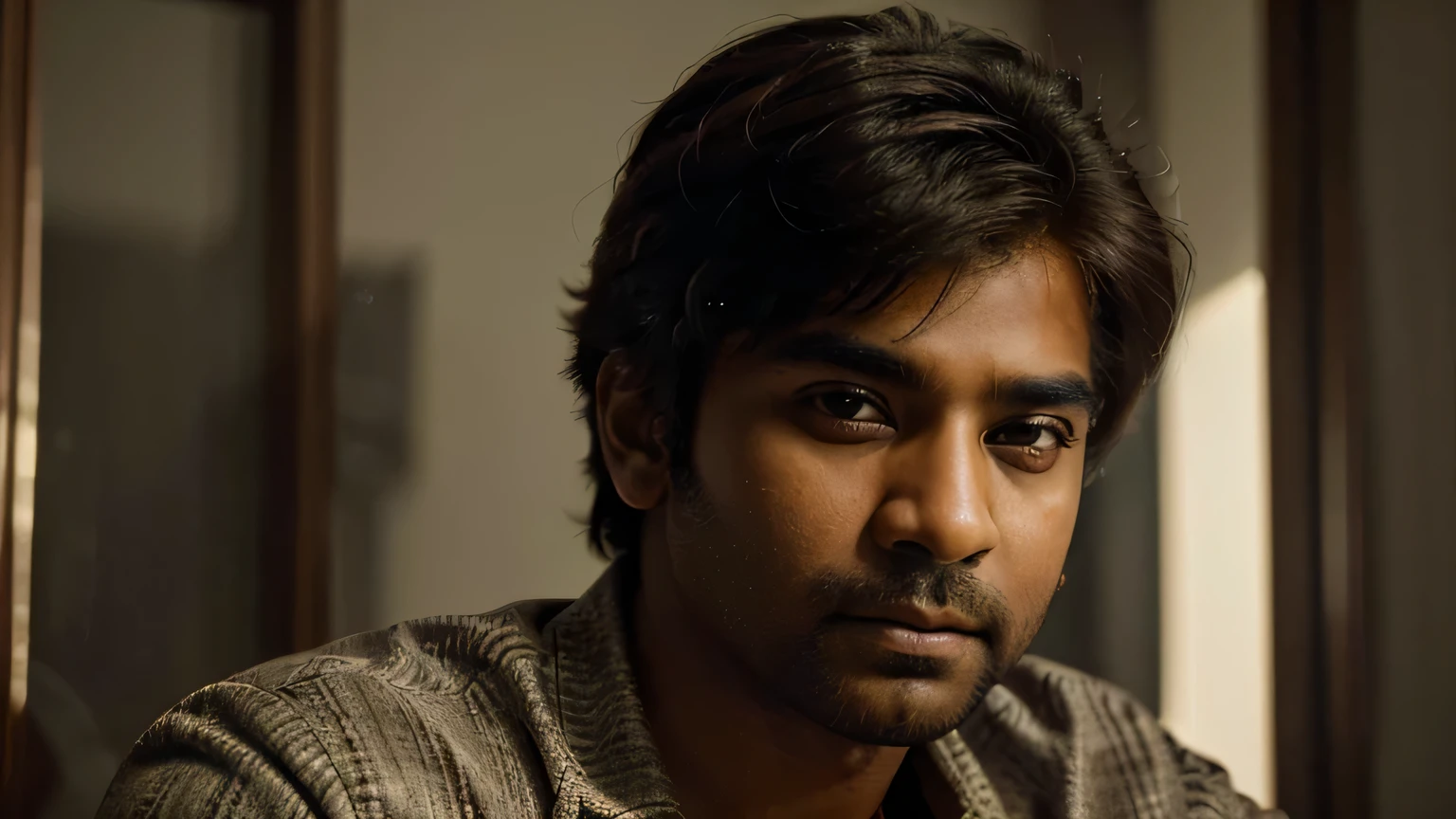 (best quality,4k,8k,highres,masterpiece:1.2),ultra-detailed,(realistic,photorealistic,photo-realistic:1.37), Man named Simbu looking at camera.