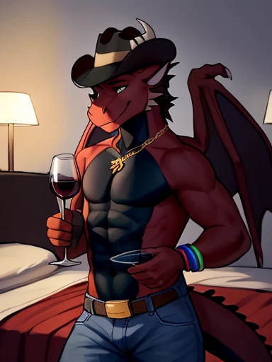 ((Jonathan 
A red and black male dragon with brown hair and black eyes and black horns with a cowboy hat and boots Jonathan in a hotel bedroom with a gold shiny necklace and a cowboy hat and jeans with rainbow bracelets and holding a glass of wine)) ,pose))) , big chest , day, , sensual, detailed, uploaded to e621, beautiful and detailed portrait of an anthropomorphic , (((male))) uploaded to e621, zaush, foxovh, movie lighting, thicc, alone, detailed, 8k res, hires, detailed eyes, good anatomy, good perspective, towards viewer, by bebebebebe, by sicklyhypnos, by gerkk, by orf, nice hands, perfect hands, happy, romantic, ray tracing lighting, rtx on, By Bebebebebe, by SpiritD, by KOBITOWANI, b est quality, masterpiece, perfect anatomy, detai led picture)), 1femboy, , sexy body, fluffy tail, shy, horny, romantic, up close, wearing not a single bit of clothing, huge thighs, Jonathan 
A red and black male dragon with brown hair and black eyes and black horns with a cowboy hat and boots Jonathan in a hotel bedroom with a gold shiny necklace and a cowboy hat and jeans with rainbow bracelets and holding a glass of wine, Jonathan the red dragon with wings and a black chest and has brown hair on his headJonathan the red dragon with wings and a black chest and has brown hair on his headJonathan the red dragon with wings and a black chest and has brown hair on his head,  Jonathan in a hotel bedroom with a gold shiny necklace and a cowboy hat and jeans with rainbow bracelets and holding a glass of wine