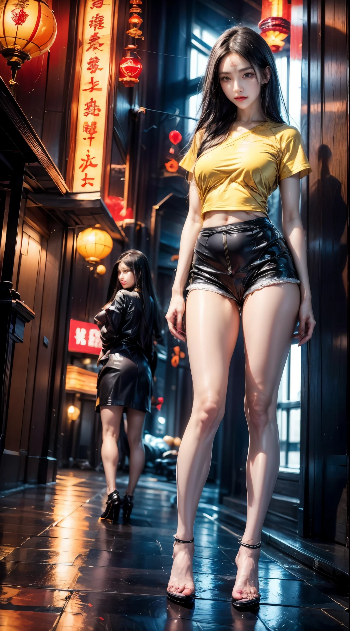 realistic, 1gril, per HD, 12k, beautiful breasts, looking at the camera, sitting on the sofa, long black hair, facial details, detailed person, body details, clothing details, hair details, body details, body details, breast details, vagina details, clothes, eye details, sweat details, water details, pose (knees bent and legs wide apart) whole body