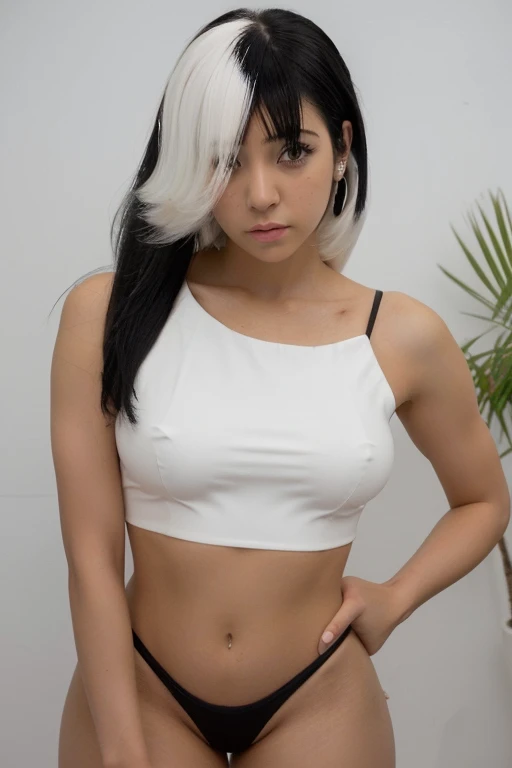 Estilo anime gran culo tanga blanca top negro chica hermosa cabello blanco cabello corto culo grande 