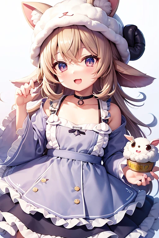 male、Animated character wearing a sheep-shaped hat, Have a game controller in your hand, Lively and cute expression, High quality work, sheep、maleの子