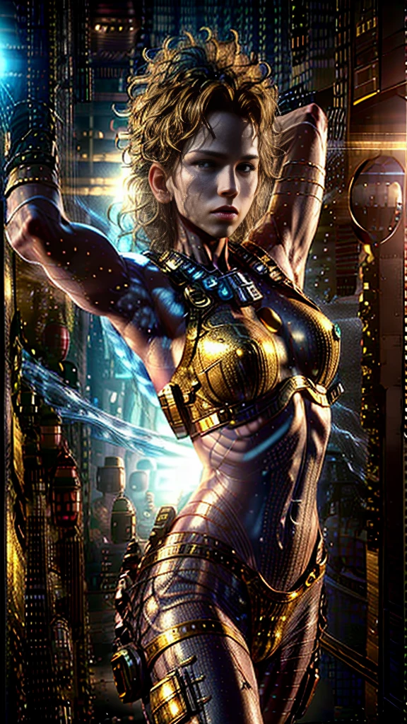 8K, Best Quality, Masterpiece, Ultra High Resolution, (Realism: 1.1), Original Photo, (Realistic Skin Texture: 1.3), (Film Grain: 1.3), crazy shiny dancing golden god