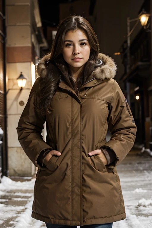 pretty latina girl venezuela los andes gocha light brown hair brown eyes full body cold coat