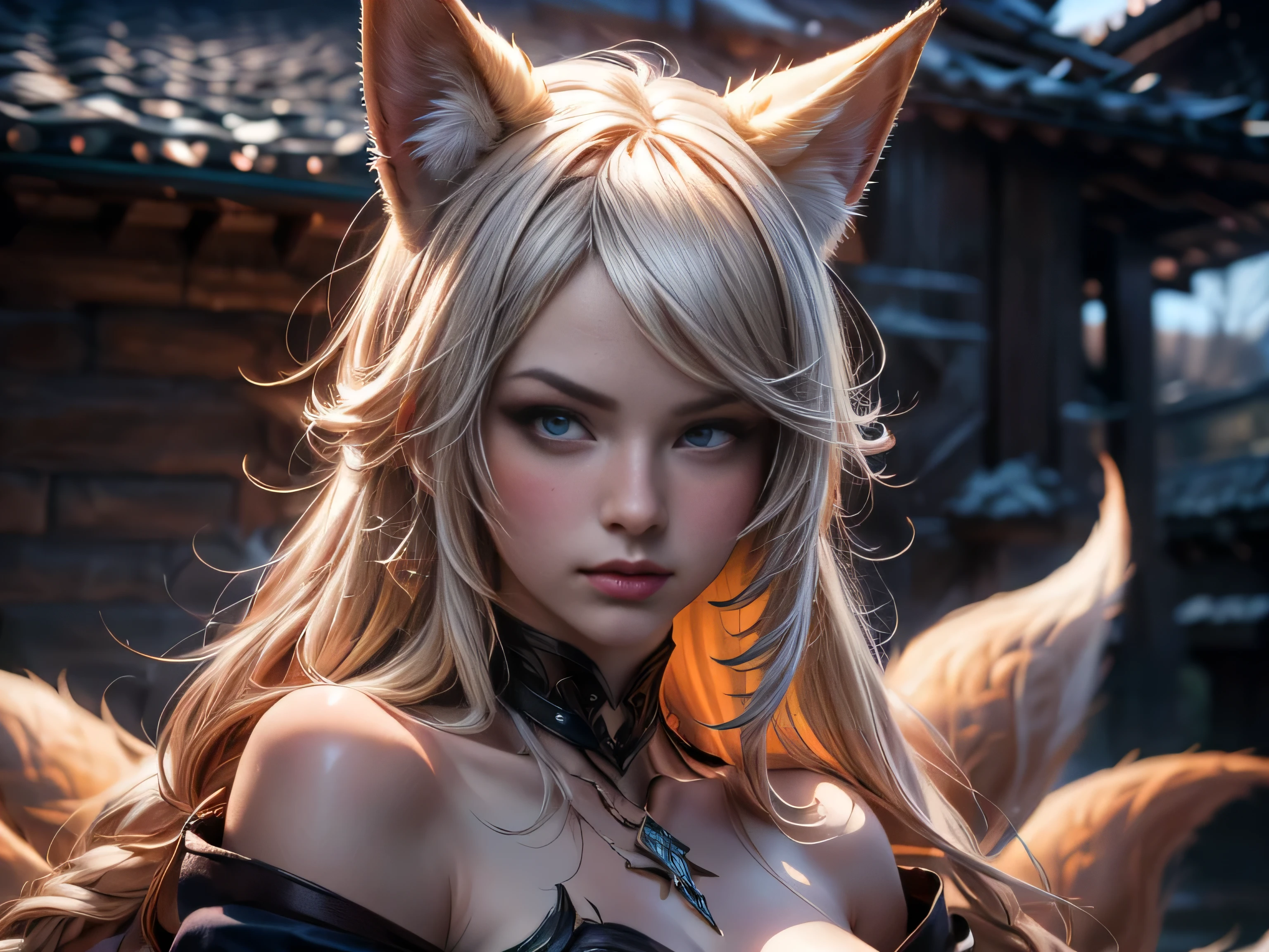 (Best quality, 8K, masterpiece, HDR, soft lighting, picture perfect, realistic, vibrant), foxgirl with red hair and little fox lying on the snow, kitsune, beautiful fox, nobushi fox, beautiful female kitsune, digital anime illustration, beautiful illustration, beautiful digital artwork, exquisite digital illustration, realistic digital anime art, realistic anime style digital art, (ultra high quality fantasy art, final fantasy), masterpiece, ultra high quality female character design, anime art with development 8k, realistic anime art, wallpaper illustrations of the highest quality, complex ultra high quality accurate faces of female characters, high quality design and accurate physics (ultra high quality fantasy style)), art, dark fantasy)) Style), masterpieces, super high quality characters, anime resolution - 8K, realistic anime art, highest quality wallpaper illustration, ultra-high facial detail, quality design and physics accuracy), by color, depth of field, shadows, ray tracing, high quality and 8K resolution computer wallpaper production, Fantasy Love Fox, Dark Fox -mage, (Accurate simulation of the interaction of light and materials)], [Highly detailed hair [More about beautiful and shiny red hair]], (Beautifully detailed hands [perfect fingers [Beautiful nails]], (perfect anatomy (perfect proportions)) [[ Full-length]], [Perfect color combination (Accurate imitation of the interaction of light and material)], [art that conveys the meaning of the story]