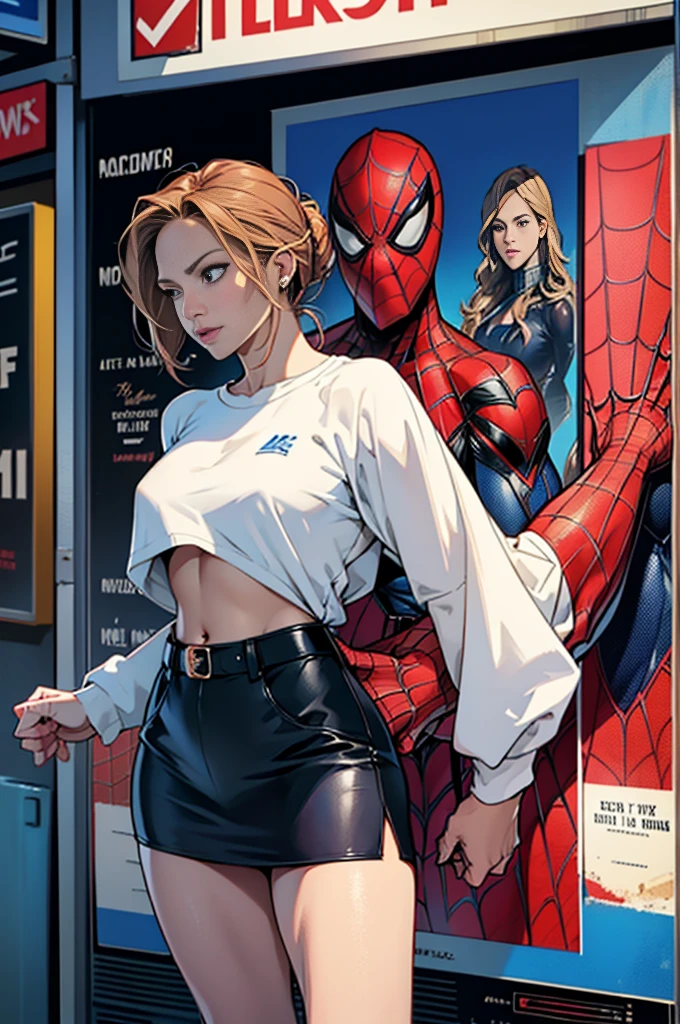 Jennifer Lopez、マーベルコミックの映画Poster、so beautiful、Movies about Spider-Man、sexy、whole body、Wearing a skirt、Premiere Date、Poster、belly buttonを突き出す、new york、She's wearing a ripped Spiderman suit、The suit is torn、Wearing a skirt、Red and black color scheme、dynamic、masterpiece、highest quality、Super detailed、Very detailed、Delicate and beautiful shine、Ultra-high resolution、Cinematic、break、breakドロップ、(Torn clothes:1.5)、(Wet clothes:1.4)、 shoulders、Real Rain、Wet Hair、belly button、Exposed Skin、sexyな肩を披露