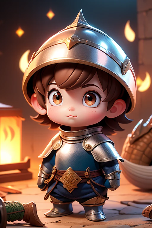 In history, Boy, , approximately 1.20 meters, slender and agile body, curious posture, oval face, with slightly pink cheeks, innocent and curious look, large and bright eyes, light brown in color, small nose, small mouth, Become a brave knight who faces fierce dragons