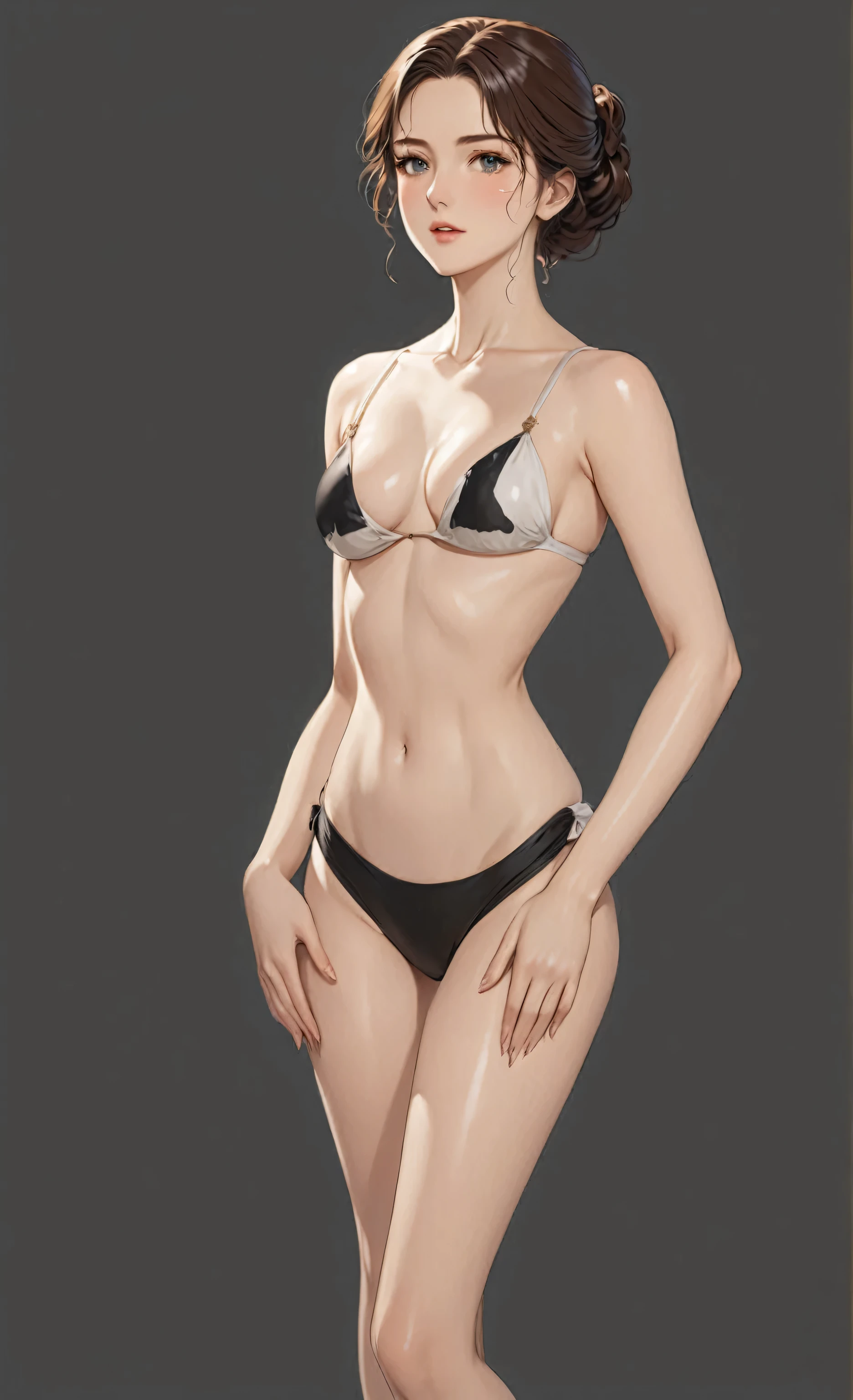 beautiful woman, swimwear, pose, anime style, courageous, masterpiece, european, victorian era, slim, beautiful illustration, visual novel, highly detailed, masterpiece