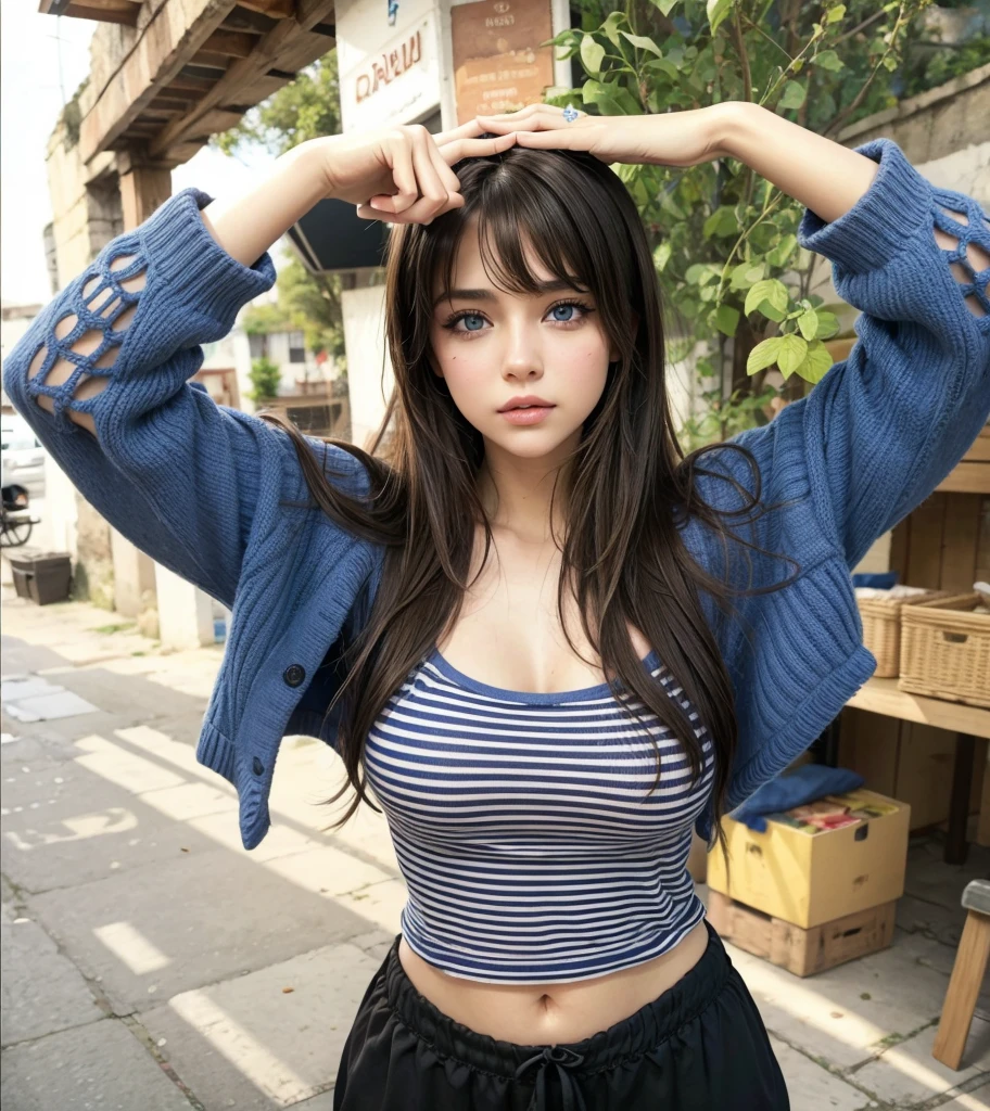 (Margaret Qualley)), (highest quality, High resolution, masterpiece :1.3), Beautiful woman, slender body shape, dark brown hair, sleeveless T-shirt, Highly detailed face and skin texture, big beautiful eyes, double eyelid, liberty statue, Wishing for something, masterpiece, best quality, photorealistic, Citizen of Guinea-Bissau, very cute super model, perfect anatomy, skinny, cleavage, transparent yellow top
