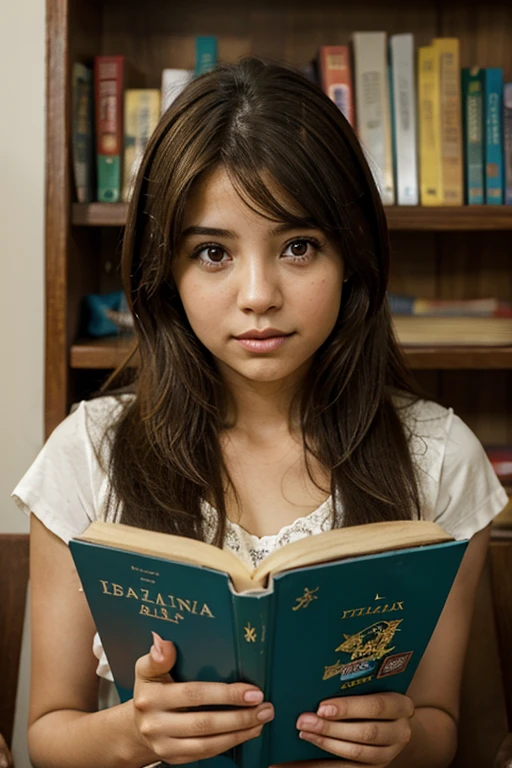 cute latina girl venezuela los andes gocha blanca light brown hair brown eyes reading book looking at the book