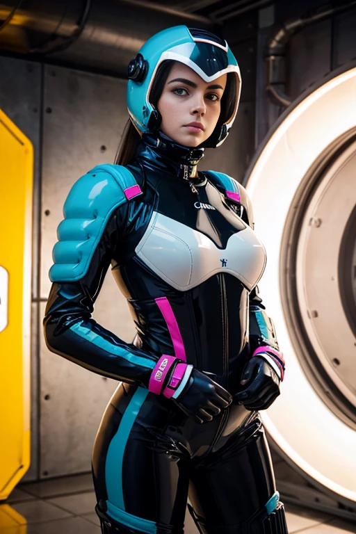 (masterpiece), (photorealistic1.4), (best quality), (European Model), (epiCRealLife:1.0), (Young Woman), (photorealistic), (red lipstick), (JenniferConnelly90s), (d.va_v1 bodysuit),, (hair bangs), (d.va_v headphones), (face paint), (d.va_v1 hairstyle), (d.va_v1overwatch costume), (bodysuit), (gloves), (facial mark), (spotlight), (ample light), (pose for pictures), (in a spacecraft), (night time), (at night), (flash photography)
