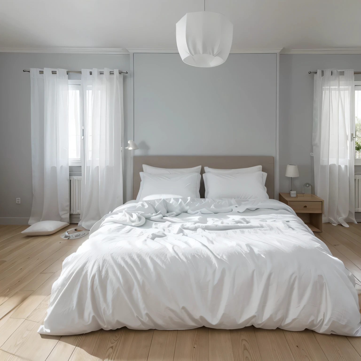 lit draps blancs avec sous vetemenst de couleurs differentes posee dessus