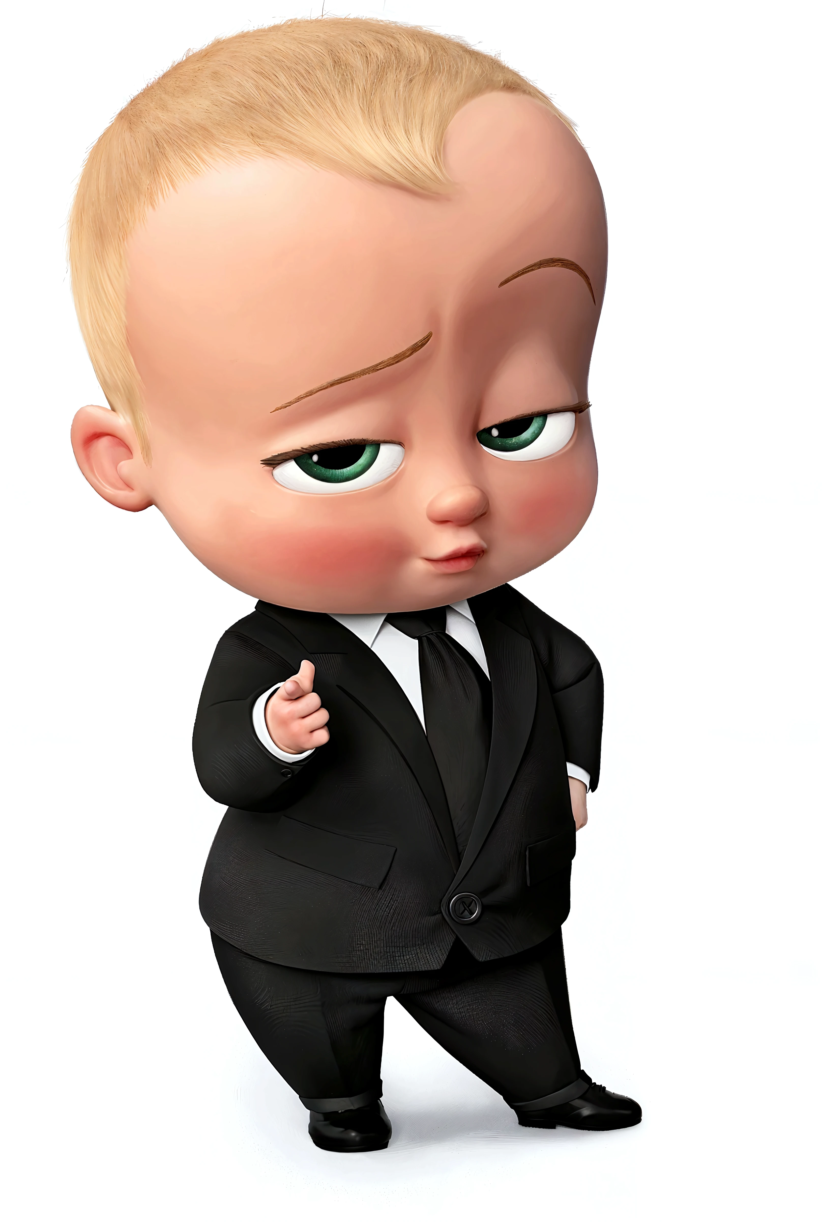 generate the ((Indian boss baby looking at viewer)), ((big cute eyes)), (((wearing blue shirt and black pant with suite))), ((serious looking at viewer)), ((looking front viewer)), (((detailed body))), (((black hair))), (((baby smiley, attitude face))), detailed face, high quality image, toon, chibi, barron trump, yan, Alex, Ivan, official art, handsome, smiley look at viewer, business attire, (((cross leg standing ))), cute Indian boy lean pose, (((wearing shoes for two legs))), (((two legs with shoes))), cartoon image, menacing pose, information, good proportion, perfect composition, perfect body, perfect face,