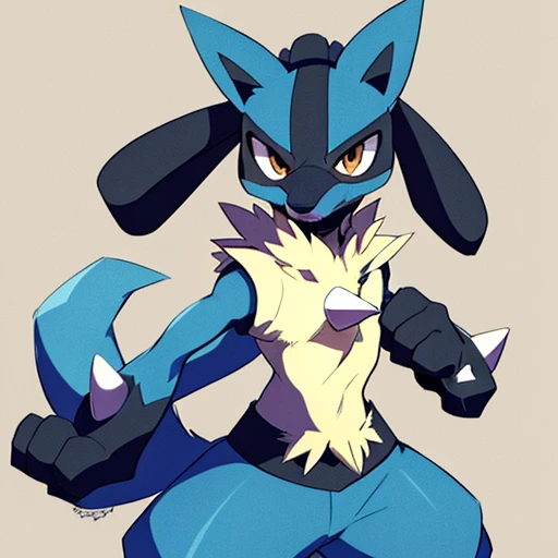 male lucario, Detailed, , spikes, Soft smile, tooth, wolf, Medium muzzle, The pokemon, Unified in gray