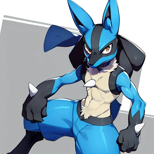 male lucario, Detailed, , spikes, Soft smile, tooth, wolf, Medium muzzle, The pokemon, Unified in gray, bara