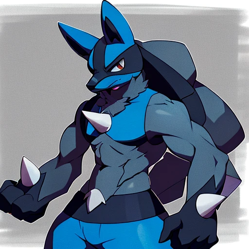 bara lucario, Detailed, spikes, Soft smile, tooth, wolf, Medium muzzle, The pokemon, Unified in gray, pecs