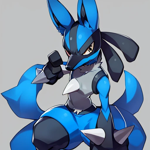 male lucario, Detailed, long spikes, Soft smile, tooth, wolf, Medium muzzle, The pokemon, Unified in gray, bara, penis