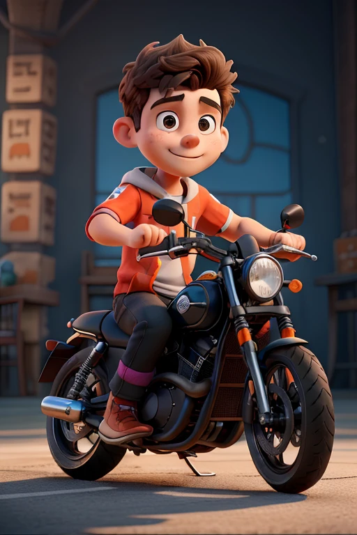 Joven manejando su moto color naranja con negro