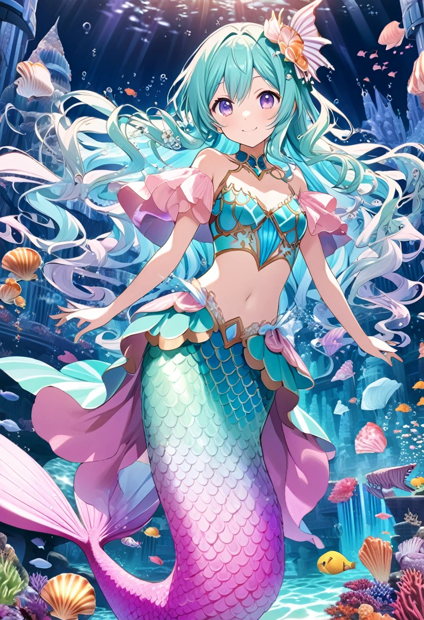 girl with、No background、without background、Background through、Light pink hair、Light pink hair、Light blue eyes、Aimei、The long-haired、long、Braiding、Little mermaid、mermaids、pink there、A smile、Glitter、Glitter eyes、kawaii、