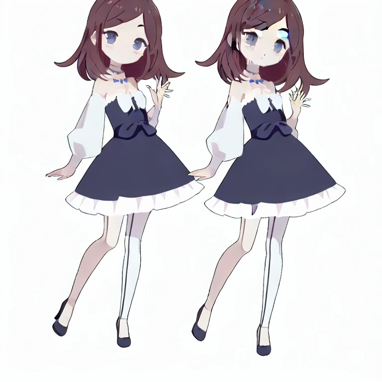 (masterpiece, best quality:1.2), 1girl,bangs,black choker,black footwear,blue dress,blush,choker,collarbone,dress,frills,long sleeves,looking at viewer,medium hair,pantyhose,shoes,short hair,solo,standing,white legwear,side thighs,off-shoulder sleeves