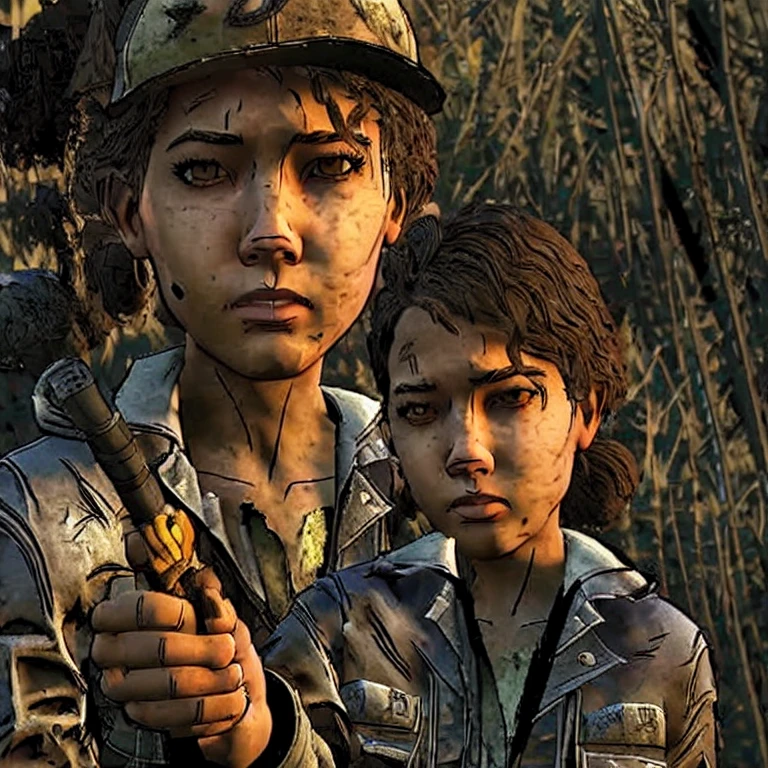 (masterpiece, best quality:1.2), 1girl, solo, brown eyes, the walking dead game style, telltale style, comic book style