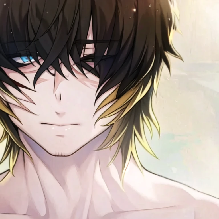 (masterpiece, best quality:1.2), 1boy, hair covering one eye, solo