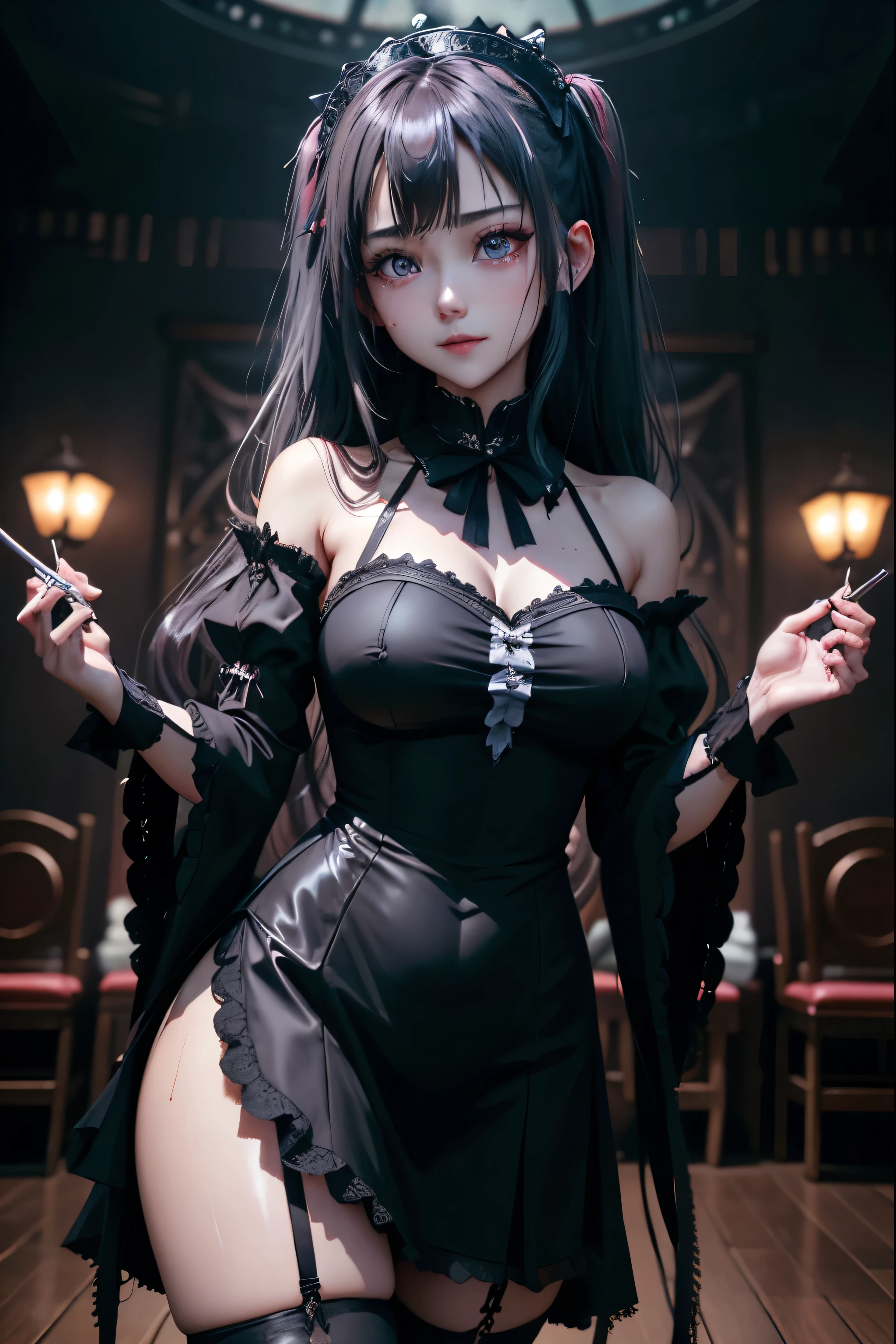 Hard Dark Gothic Makeup、Deep Night Sky、Horror、Black dark eyeshadow、cry、sad、Good skin radiance、Dark Gothicメイク、Dark smile、palace、The beauty of fragrance、24-years-old、Expressions of intense ?????? pleasure、Embarrassed look、Dark Gothic、Obscene language、highest quality、Drunk face、紫のMaid clotheysterious、Noble、sexy、Loving smile、Twin tail hair、Right blue eye, Left eye is red、Platform Heel Shoes、Heavy makeup、Gothic Lolita Clothing、A little slimmer、Silver Hair、Long Hair Straight Hair、Cute Gothic Lolita Dress、Beautiful Face、elegant features、Fascinating face、Stained glass is the background、Chest glistening with sweat、The room is dark、gothic long dress、Bell Sleeves、Wizard Sleeve、Decadent look、Sexually excited expression、Glossy thighs wet with water、Thighs that are wet and shiny with oil、Background of a room full of roses、sad expression、The embroidery is pink、The dress has pink embroidery、Thigh-high socks、Knee-high socks、Gentle expression、Dark black eyeshadow、Stained glass and rose background、Female Duo、Female couple、dark church background、Stained glass、Black metal world、Dark Castle、Dark Room、Slender body、gothic long dresaid clothes、Victorian dresses、Her thighs glisten with sweat、My body is wet and shiny、Lots of glitter on the thighs、sweating、My thighs are sticky from sweating、Sweat glistens on the thighs, The whole body is sweaty and shiny、Quite sweaty、My thighs are sweaty、My thighs are so wet、My thighs are shining with sweat、A lot of sweat glistens all over the body、The thighs are the best、Small breasts、Orchestra Stage、Dynamic Angle、Standing posture、Are standing、Play the violin、With a violin、