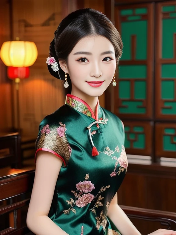asian womanผู้หญิงอาราฟในชุดสีแดง, Dark Green, Good quality, expensive silk,) sitting on a chair, Cheongsam, Chinese dress, traditional chinese, Chinese style, traditional chinese clothing, Chinese woman, Chinese girl, Chinese dress, Wear beautiful clothes., with ancient Chinese aesthetics, with ancient Chinese clothes, Detailed dress and facial features, Wear a luxurious silk dress., elegant japanese woman, Wear gorgeous clothes., traditional beautyโพสท่าถ่ายรูป, Chinese woman, traditional chinese, Cheongsam, Chinese girl, traditional chinese clothing, Chinese dress, elegant japanese woman, traditional beauty, Chinese style, asian woman, beautiful oriental woman, สวมชุดCheongsamสีน้ำเงิน, cute woman, Gorgeous Chinese model, ในชุดCheongsamสีน้ำเงิน