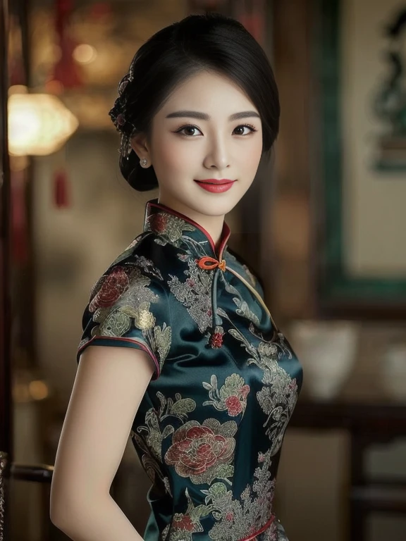 asian womanผู้หญิงอาราฟในชุดสีแดง, Dark Green, Good quality, expensive silk,) sitting on a chair, Cheongsam, Chinese dress, traditional chinese, Chinese style, traditional chinese clothing, Chinese woman, Chinese girl, Chinese dress, Wear beautiful clothes., with ancient Chinese aesthetics, with ancient Chinese clothes, Detailed dress and facial features, Wear a luxurious silk dress., elegant japanese woman, Wear gorgeous clothes., traditional beautyโพสท่าถ่ายรูป, Chinese woman, traditional chinese, Cheongsam, Chinese girl, traditional chinese clothing, Chinese dress, elegant japanese woman, traditional beauty, Chinese style, asian woman, beautiful oriental woman, สวมชุดCheongsamสีน้ำเงิน, cute woman, Gorgeous Chinese model, ในชุดCheongsamสีน้ำเงิน