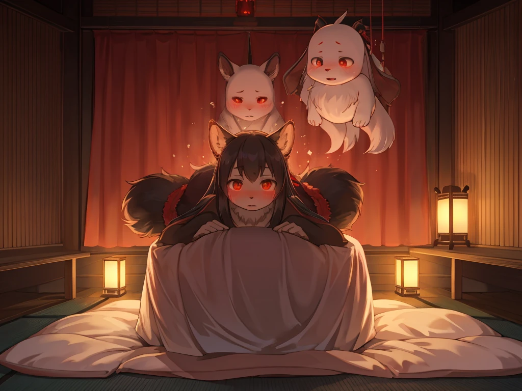 Hallucination, daydream , female rabbit , (realistic hairy fur) , in the theater dressing room , artistic pose , (Covering one's private parts with a large fabric) , round face , moist round eyes , Swollen cheeks , hair ties , big smile , front view , top view , back view , side view , from above , from below , sit , standing , lying down , lying back , squad , jump , looking away