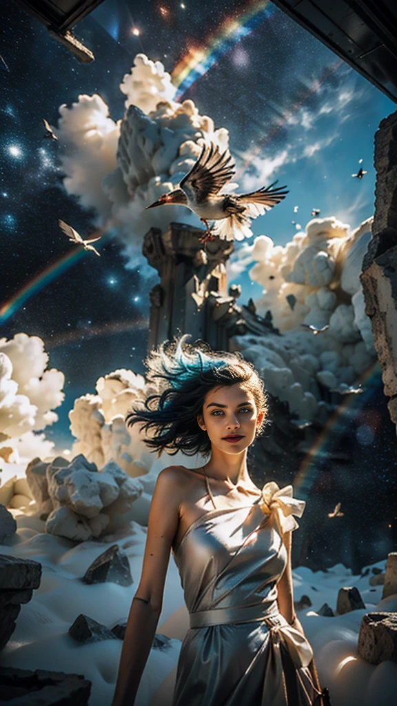 masterpiece,best quality,aesthetic,detailed face,subsurface scattering,bird view, wrenchsfantasy,fantasy,1girl,photo of a cute girl,light smile,charming,20yo,asymmetrical hair.Swaying hair,Electric blue hair,glowing,cloud,colorful starry,stars,broken,
space style,style-swirlmagic,style-sylvamagic,rainbow-candy, legendary, outstanding, delicate, elegant, luxury, creative, beautiful classic contemporary fine cinematic composition, great expressive dynamic dramatic atmosphere, spectacular light, symmetry, detailed, rich colors, ambient background, inspiring, lovely grand lucid wonderful surreal perfect complex intricate color, stunning epic colossal imposing amazing singular fascinating massive