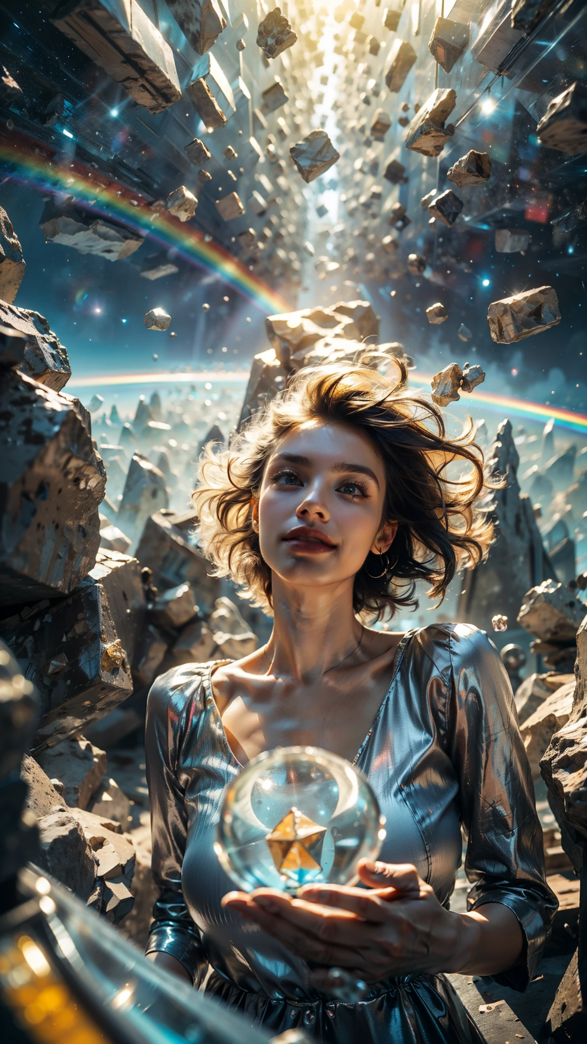 masterpiece,best quality,aesthetic,detailed face,subsurface scattering,bird view, wrenchsfantasy,fantasy,1girl,photo of a cute girl,light smile,charming,20yo,asymmetrical hair.Swaying hair,Electric blue hair,glowing,cloud,colorful starry,stars,broken,
space style,style-swirlmagic,style-sylvamagic,rainbow-candy, legendary, outstanding, delicate, elegant, luxury, creative, beautiful classic contemporary fine cinematic composition, great expressive dynamic dramatic atmosphere, spectacular light, symmetry, detailed, rich colors, ambient background, inspiring, lovely grand lucid wonderful surreal perfect complex intricate color, stunning epic colossal imposing amazing singular fascinating massive