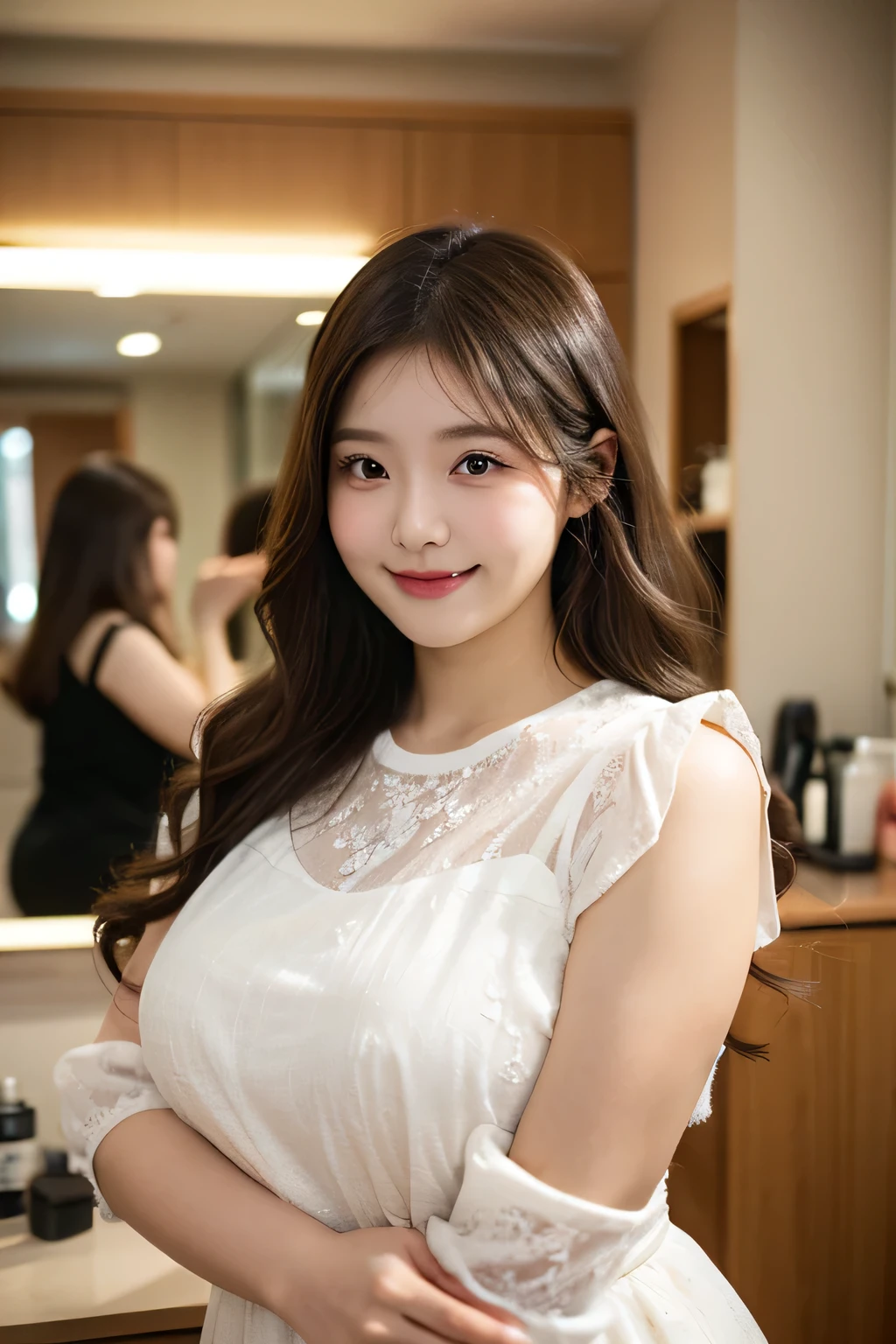 8k,high quality,high resolution,One woman,smile,(tall),whole body,young woman,Japanese,smile,Dress,Plump:1.9,Chubby woman:1.9,Beauty Salon,,